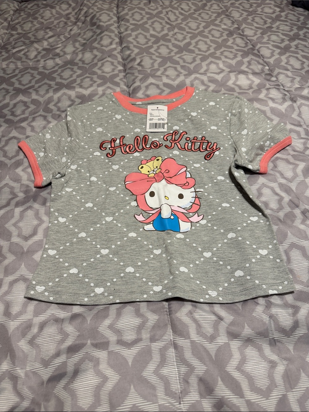 Hello Kitty Girls' Gray & Coral Short Sleeve Top